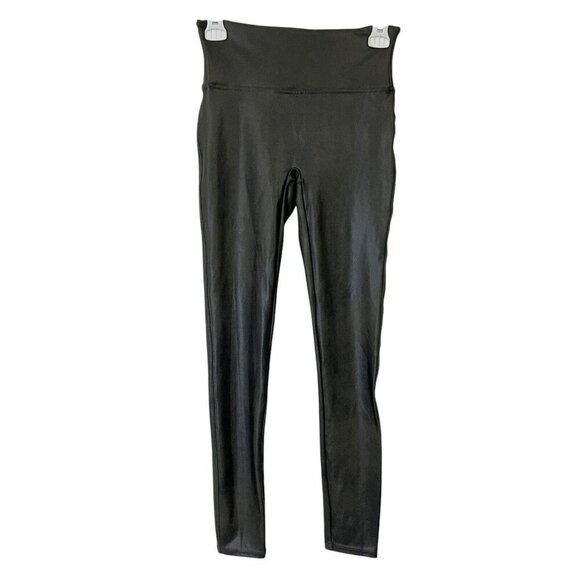 Spanx Faux Leather Leggings Womens Size Medium Pewter Gray Metallic High Rise - Picture 1 of 10